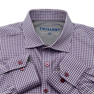TWILLORY Mens Performance Gingham Button Up Dress Shirt Size 17 34-35 Purple